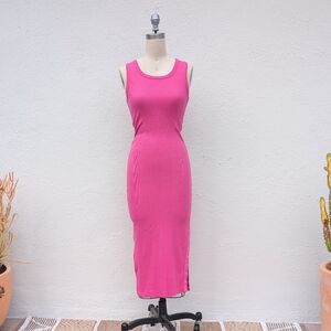 SUNDRY Hot Pink 🩷 Ribbed Tank Midi Dress with Side Snaps Size Small